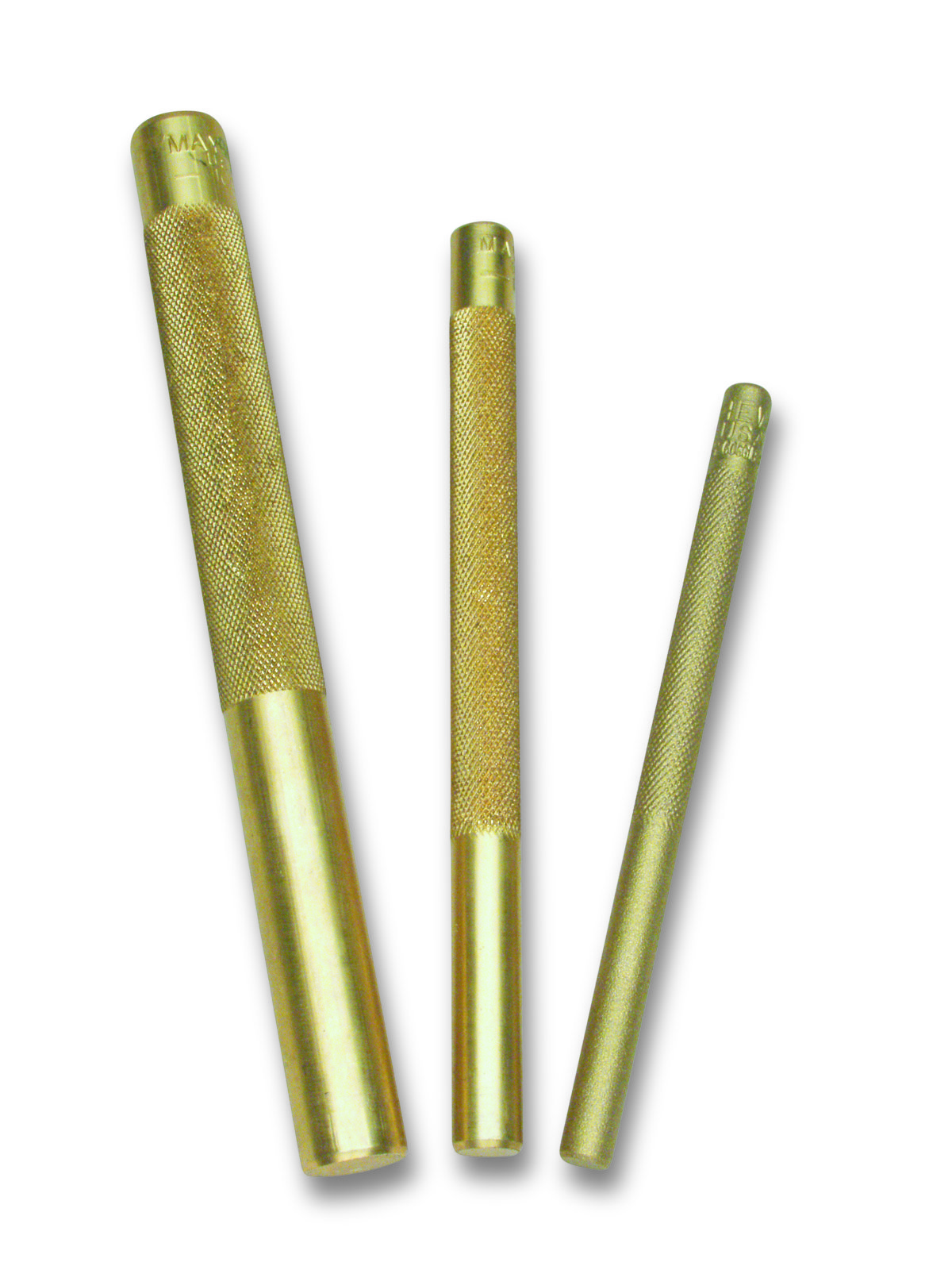 Knurled Brass 3-Piece Drift Punch Set w/Tray (Mayhew #61360) - 3/8 - 3/4  - Made in USA Tools